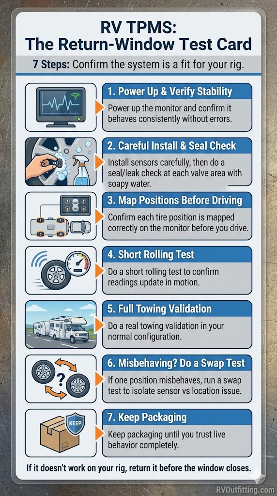  Printable return-window test card for validating RV TPMS quickly and confidently 