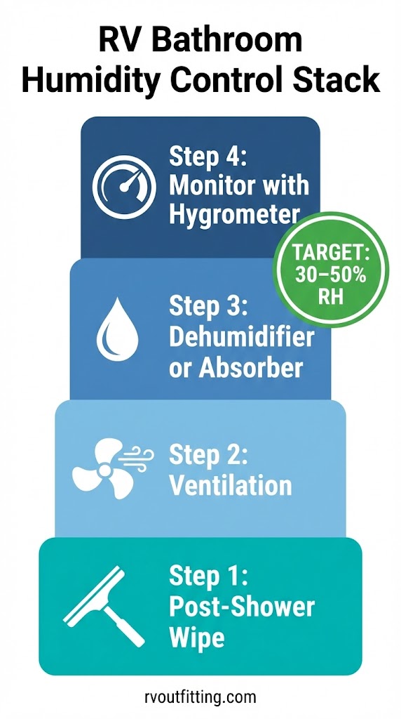 RV bathroom humidity control hygrometer dehumidifier moisture absorber 30-50 RH
