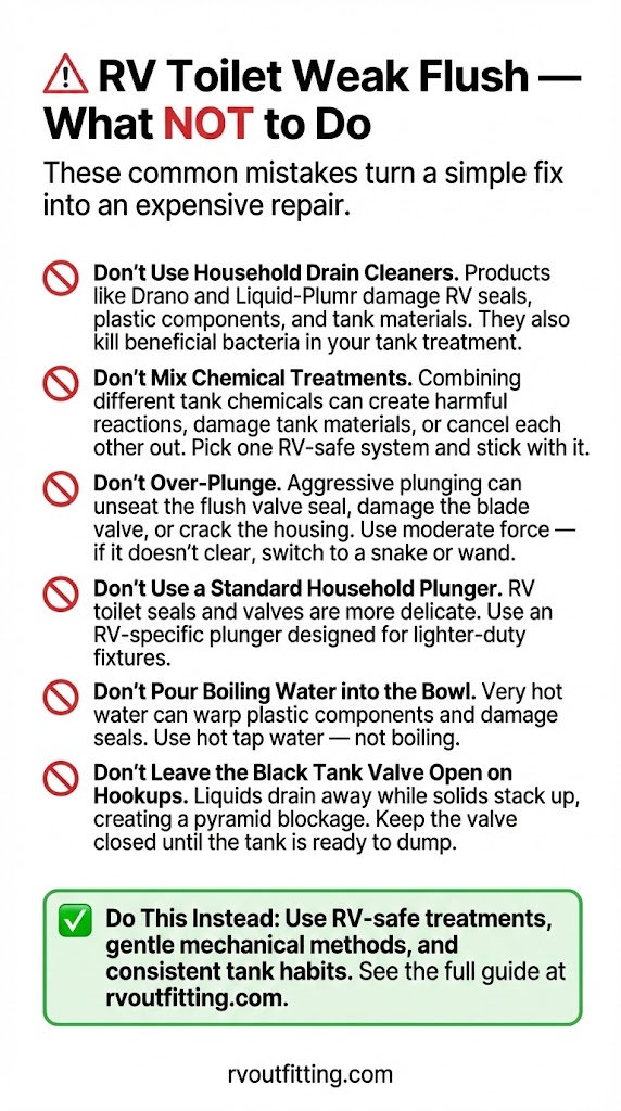Mistakes to avoid when fixing a weak RV toilet flush